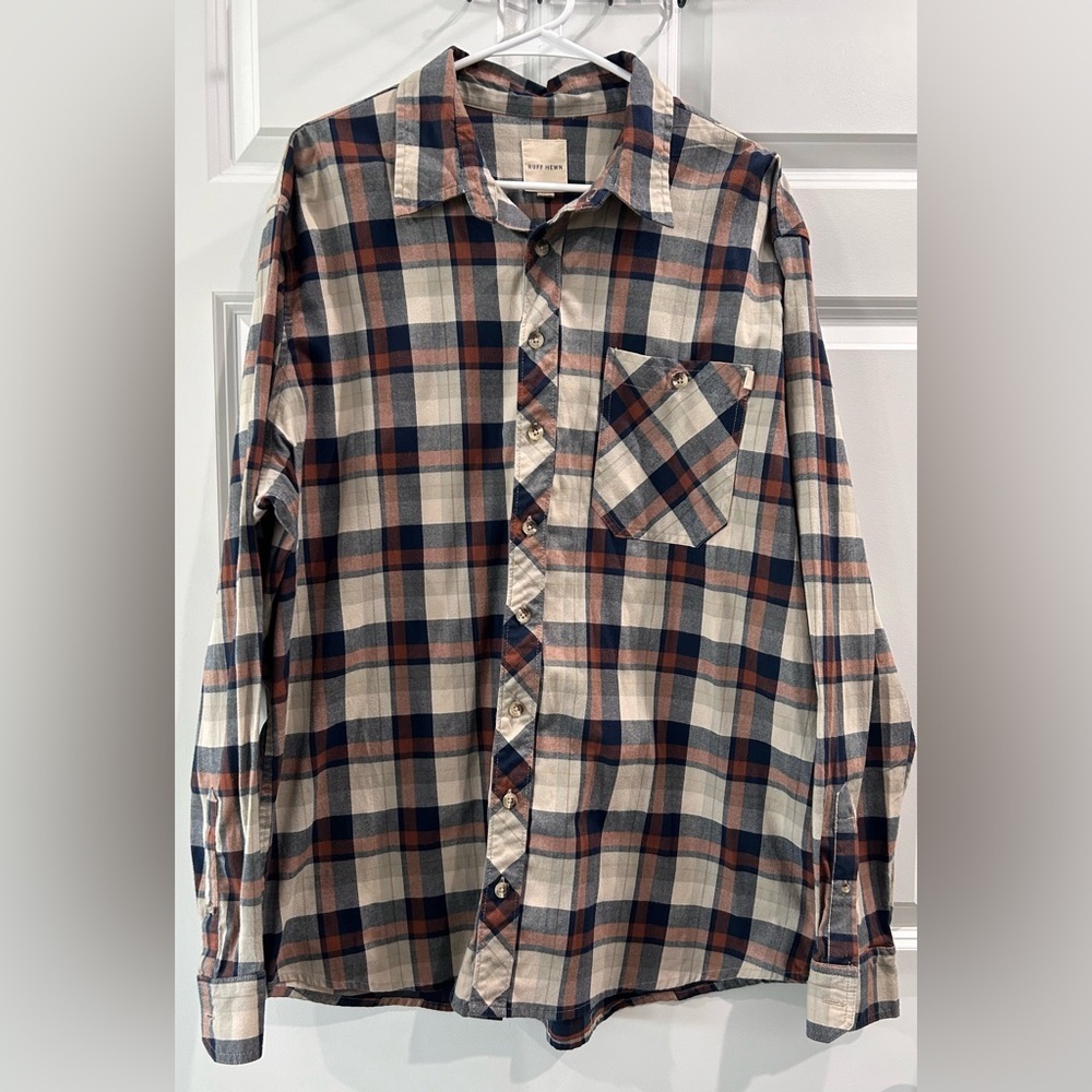 Ruff‎ Hewn Long Sleeve Plaid Button Front Shirt XXL Western Rodeo Cowboy Grunge
